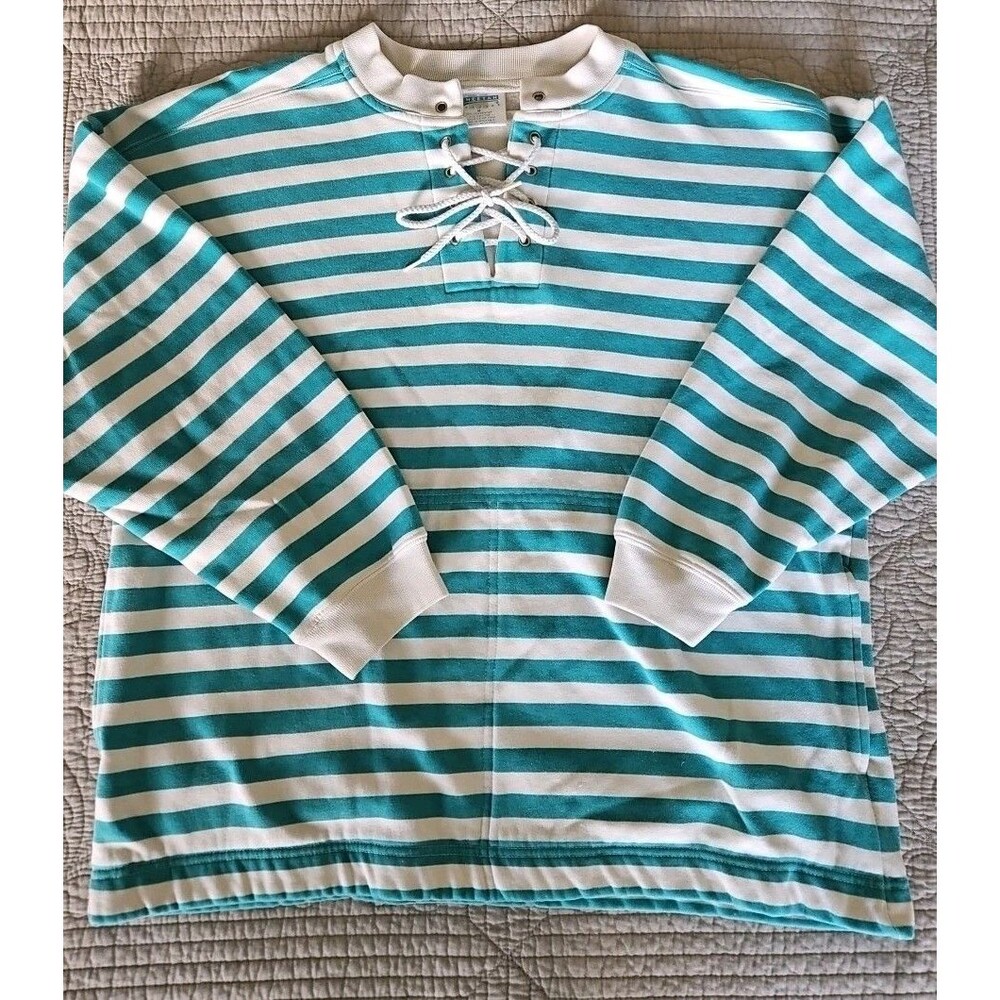 Vintage Cheetah Mervyns Sweatshirt Teal Striped Pullover Medium Long Sleeve